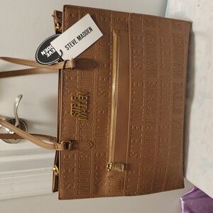 Steve Madden Brown Embossed Logo Tote